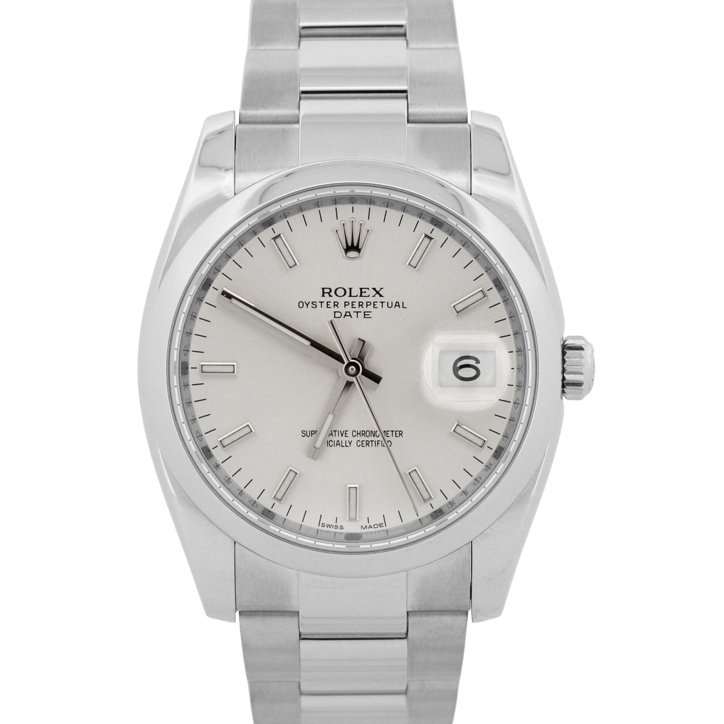 Rolex Oyster Perpetual Date 34mm SILVER Stainless Steel Oyster 115200 Watch