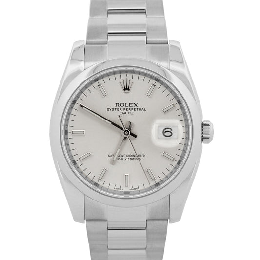 Rolex Oyster Perpetual Date 34mm SILVER Stainless Steel Oyster 115200 Watch