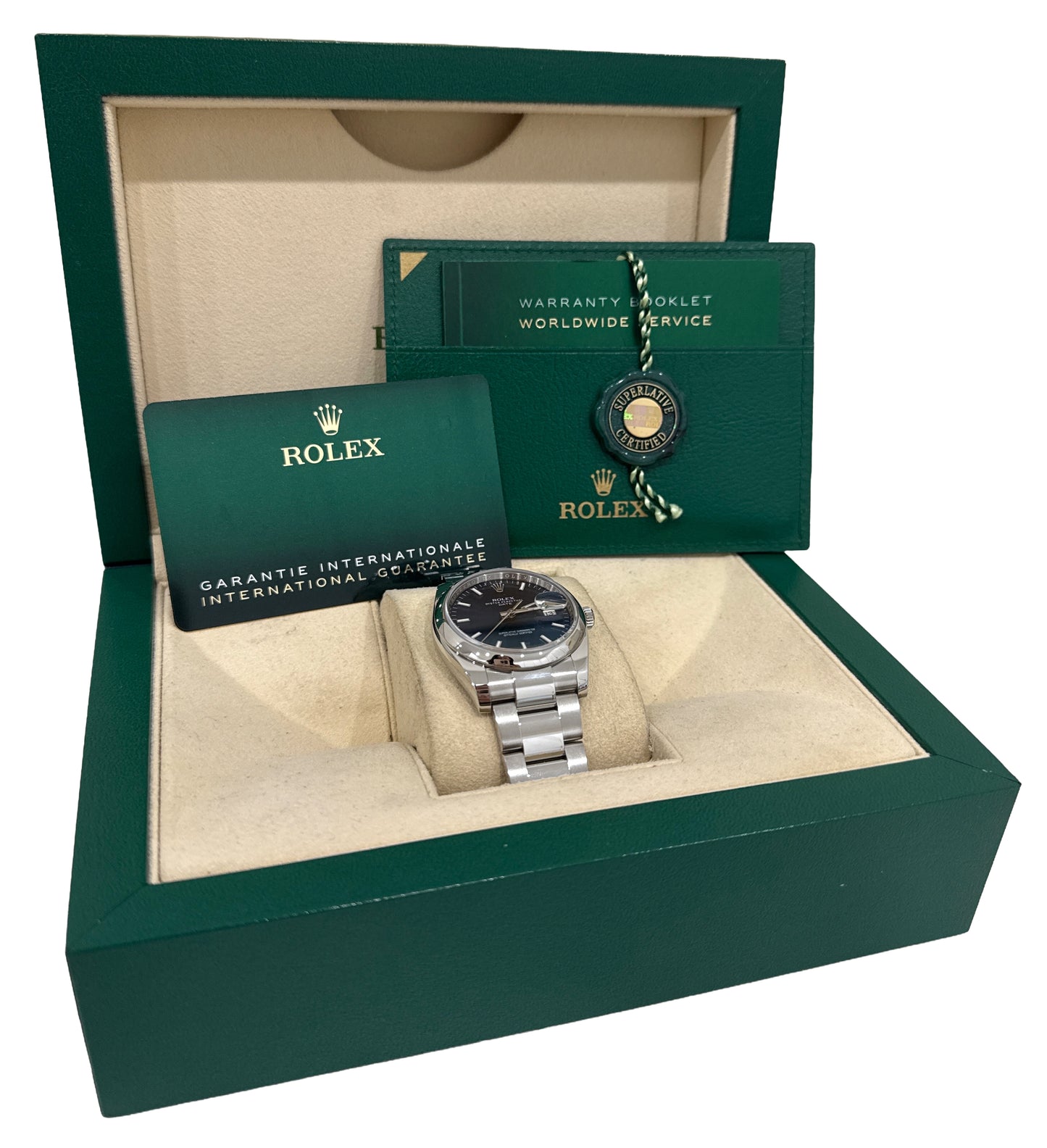 2020 PAPERS Rolex Oyster Perpetual Date Steel BLUE Smooth 34mm 115200 Watch BOX