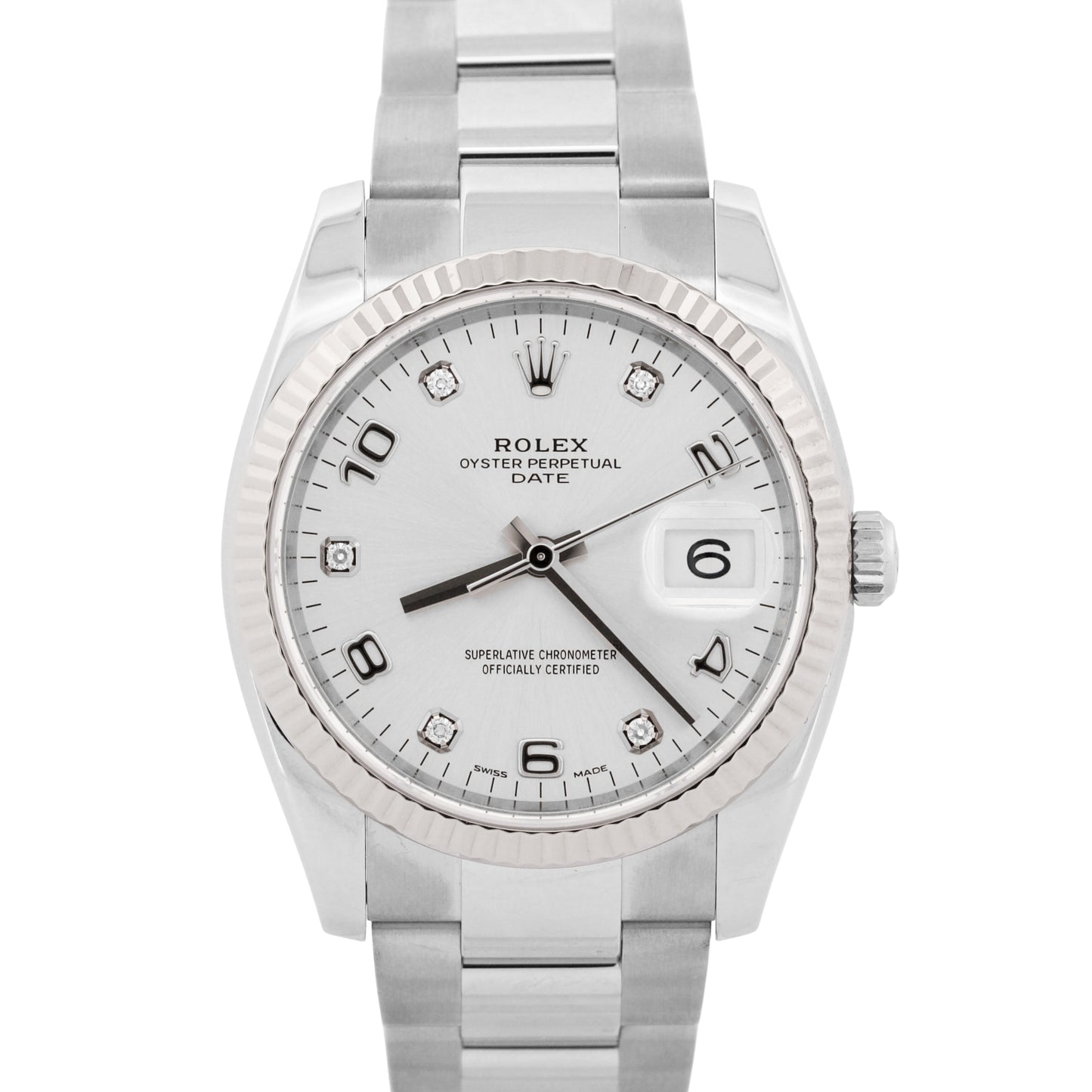 2021 PAPERS Rolex Oyster Perpetual Date SILVER DIAMOND 34mm OYSTER 115234 BOX