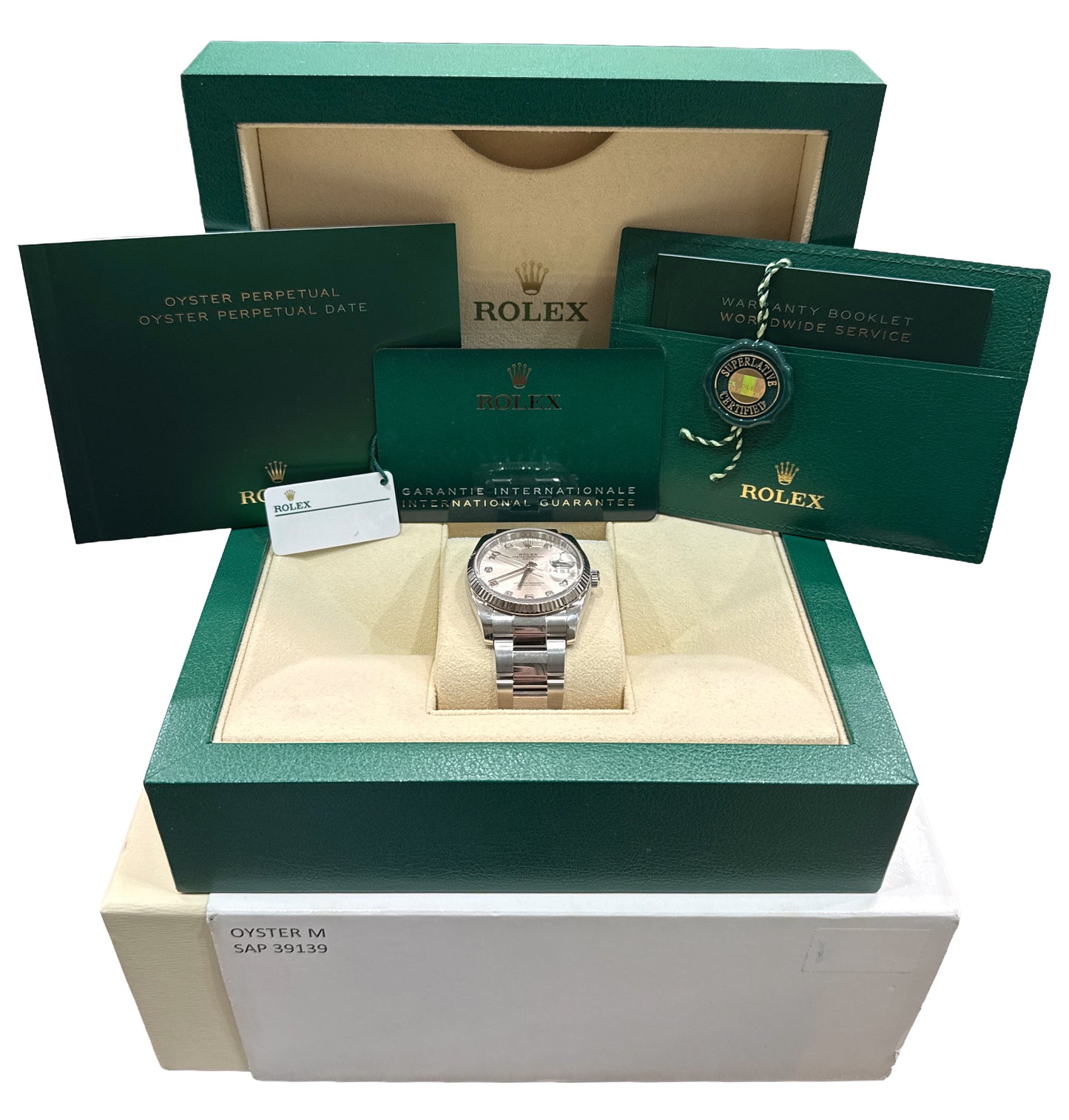 2021 PAPERS Rolex Oyster Perpetual Date SILVER DIAMOND 34mm OYSTER 115234 BOX