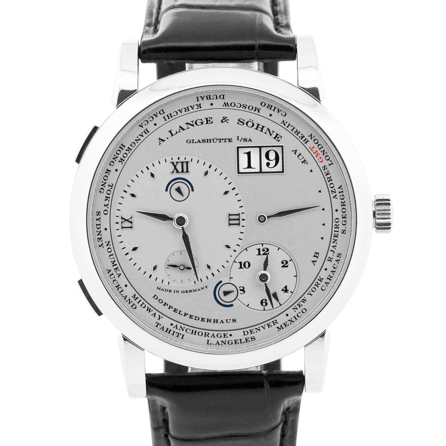 A. Lange & Sohne 1 Time Zone SILVER 950 Platinum Leather Manual 41.9mm 116.025