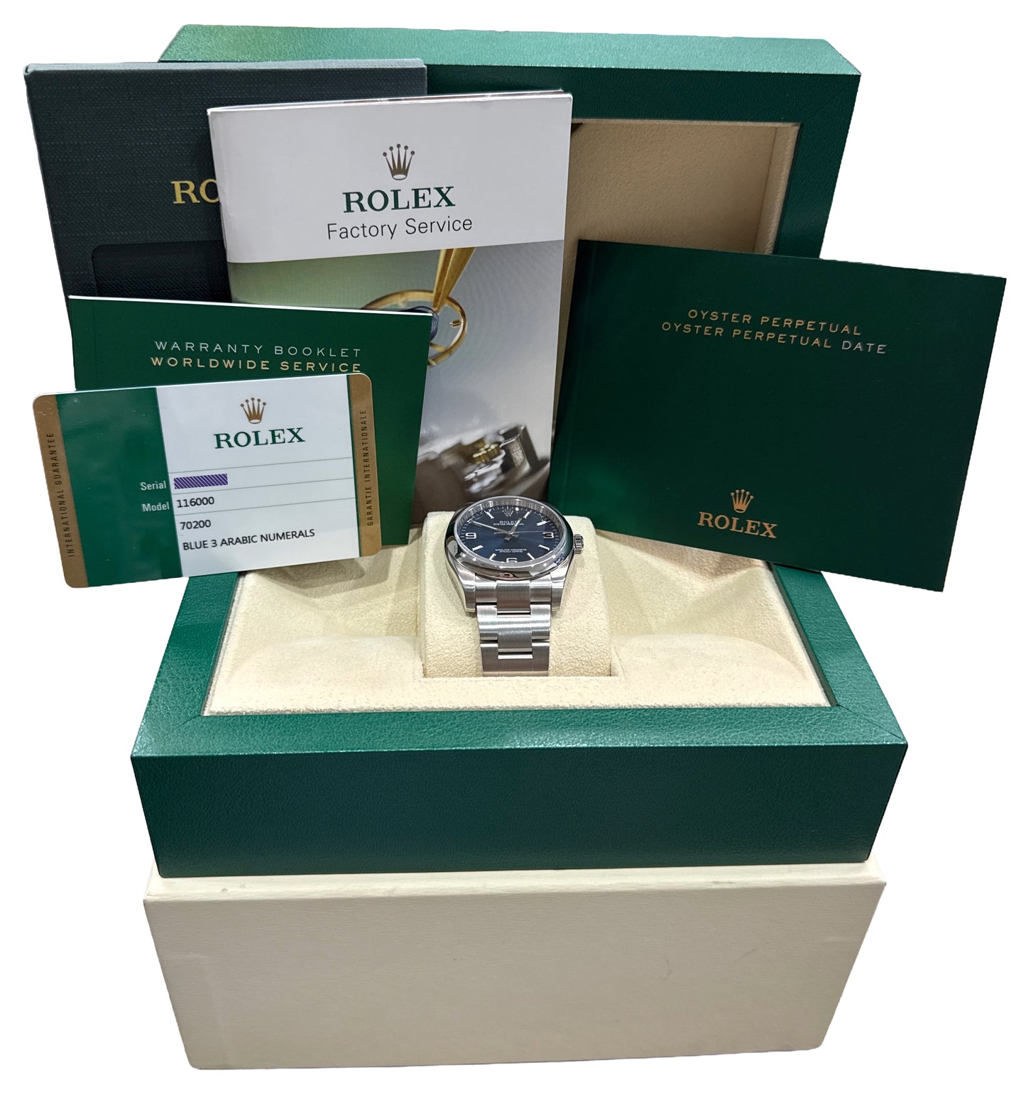 2017 PAPERS Rolex Oyster Perpetual 36mm BLUE 3-6-9 Stainless Steel 116000 BOX
