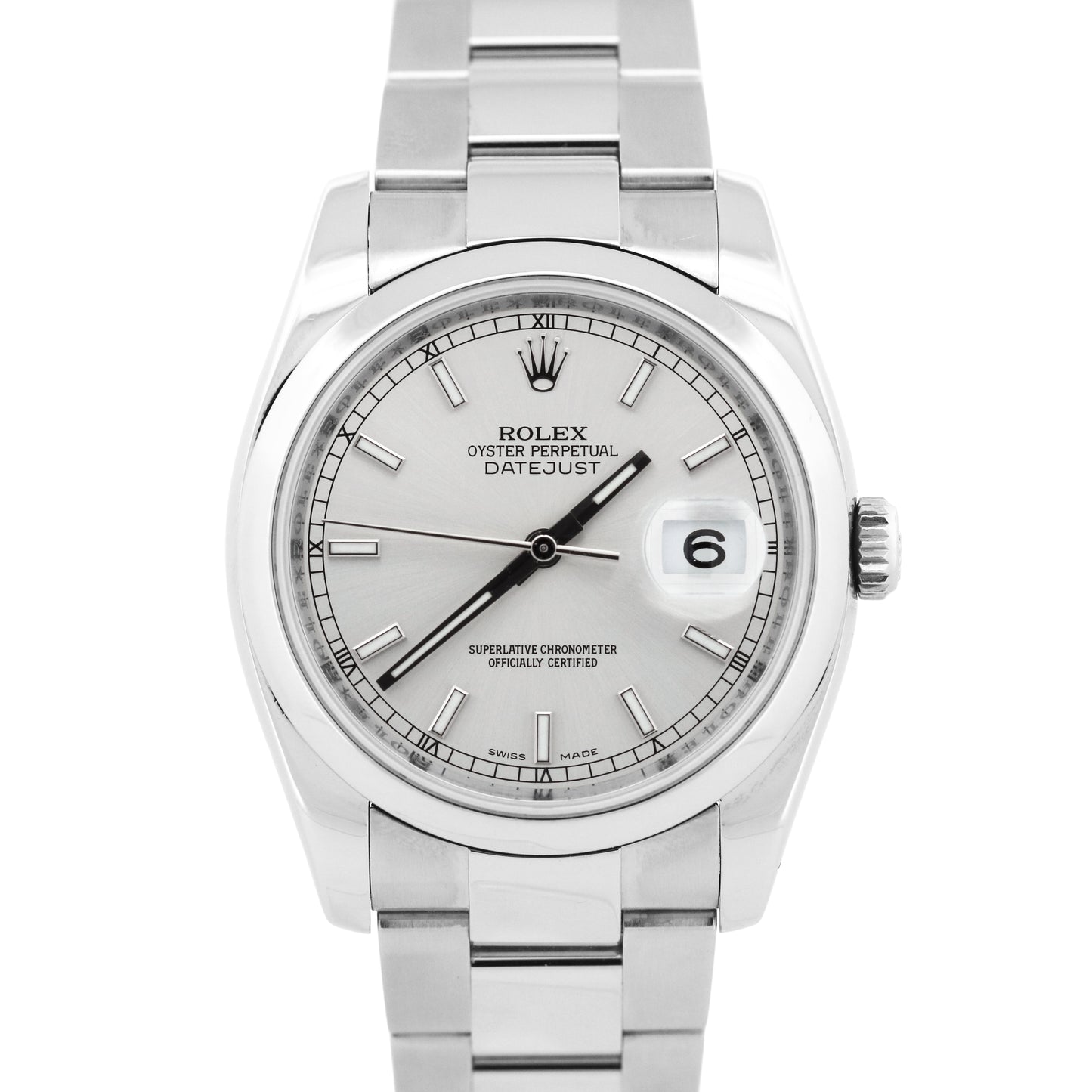 PAPERS Rolex DateJust 36mm SILVER Stainless Steel Smooth Oyster 116200 Watch BOX