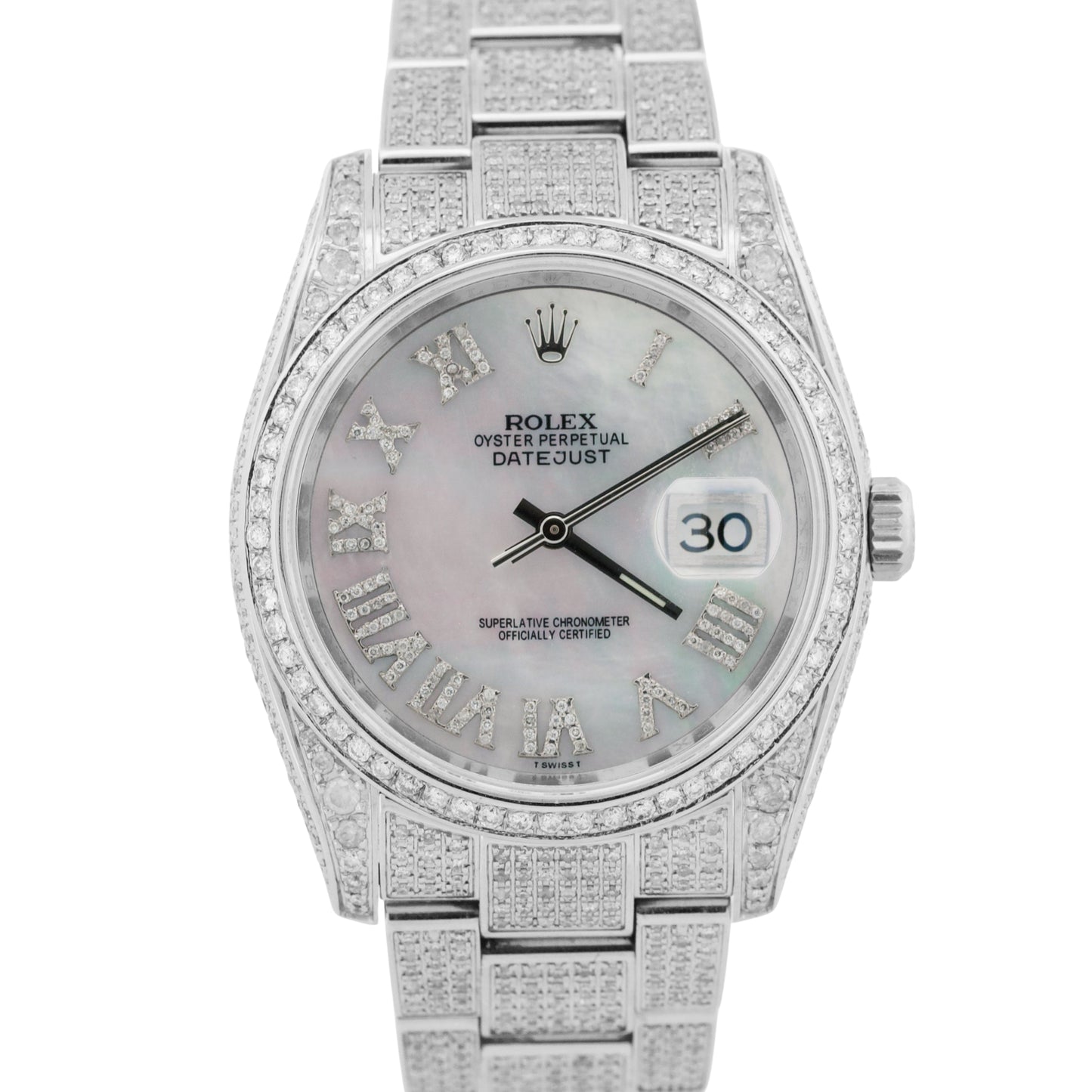 Rolex DateJust 36 PAVE MOP DIAMOND ROMAN Stainless Oyster 36mm Watch 116200