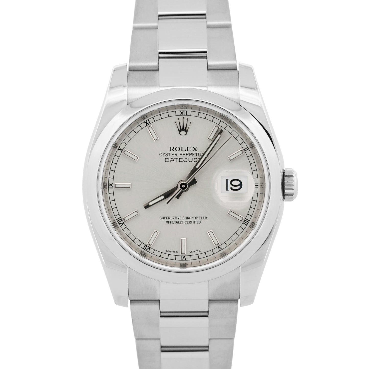 2012 Rolex DateJust 36mm SILVER Stainless Steel OYSTER Smooth Watch 116200