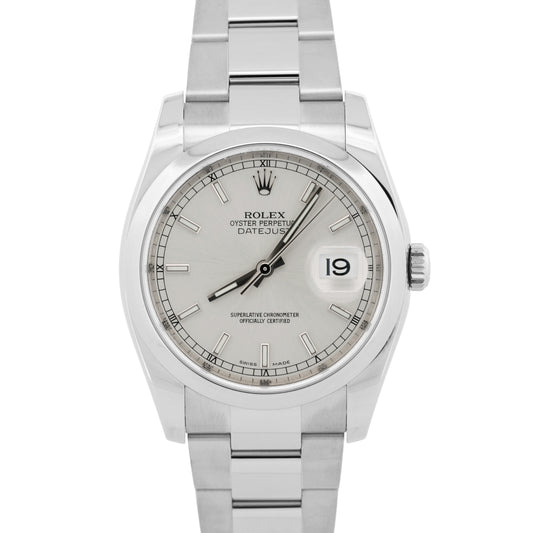 2012 Rolex DateJust 36mm SILVER Stainless Steel OYSTER Smooth Watch 116200