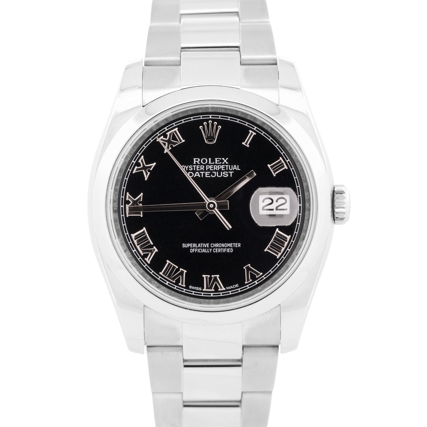 Rolex DateJust 36 BLACK ROMAN Stainless Steel Oyster 36mm Watch 116200