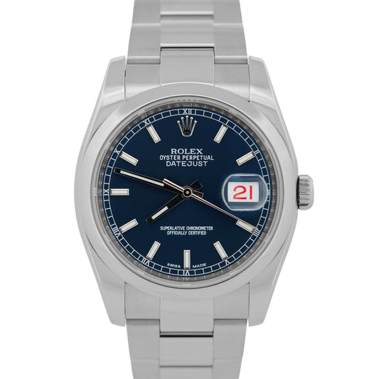 PAPERS Rolex DateJust 36mm BLUE Stainless Steel RED ROULETTE Oyster 116200 BOX