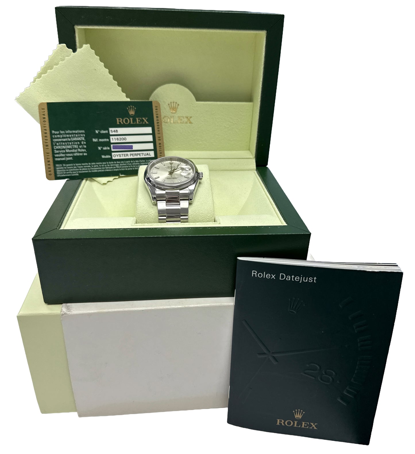 PAPERS Rolex DateJust 36mm SILVER Stainless Steel Smooth Oyster 116200 Watch BOX