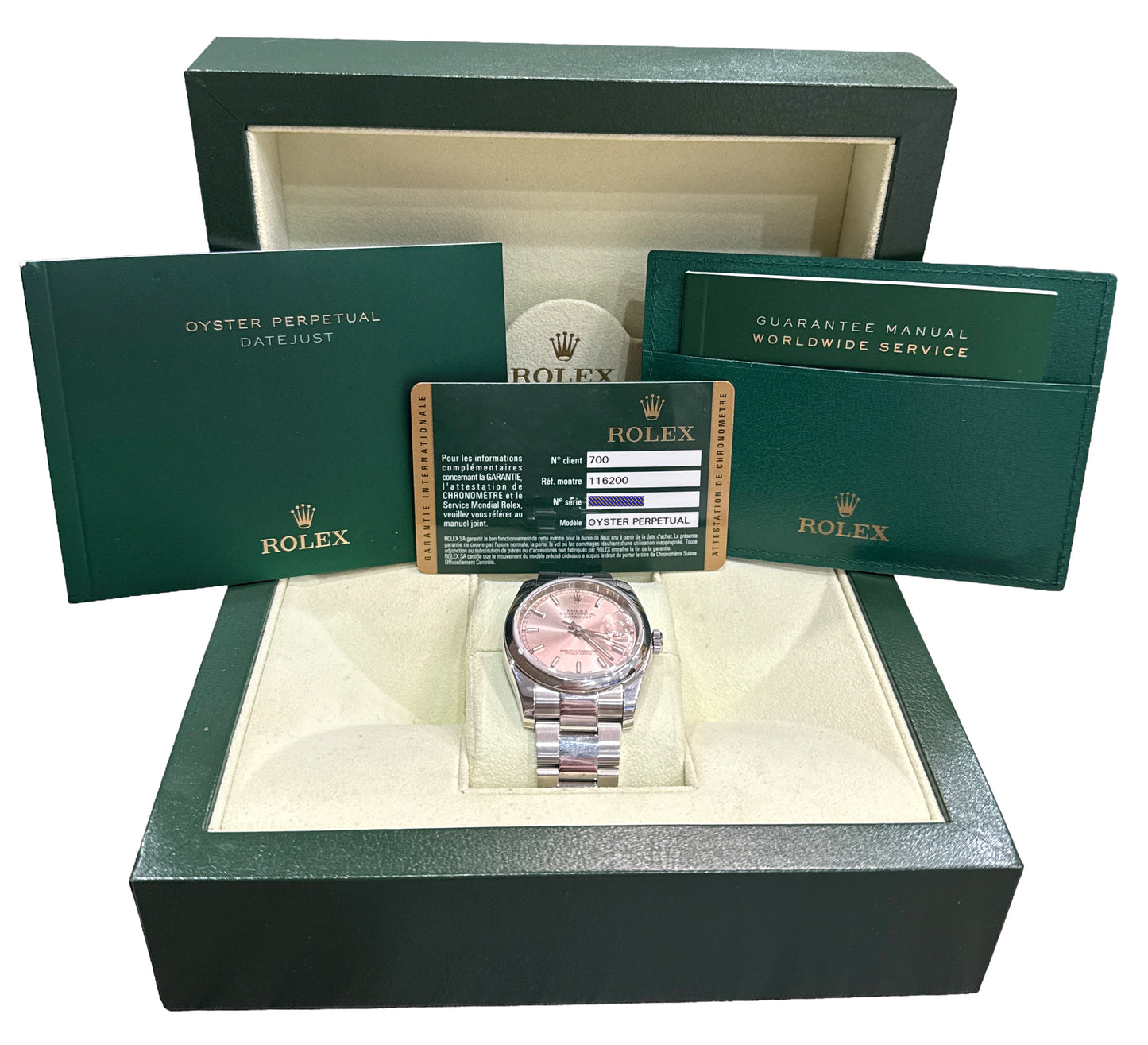 2014 PAPERS Rolex DateJust 36mm PINK Red Roulette OYSTER Steel Watch 116200 BOX