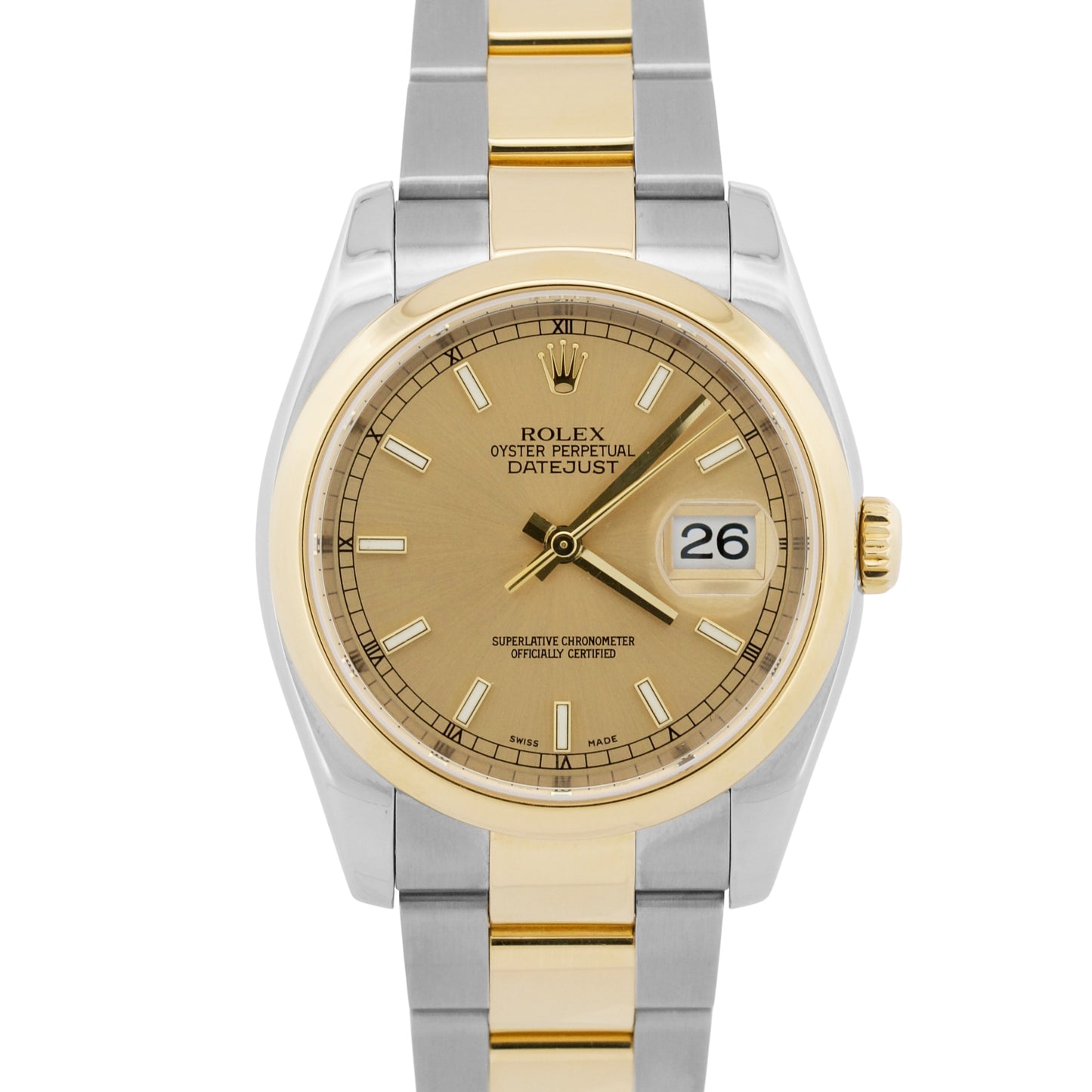 2005 PAPERS Rolex DateJust 36mm CHAMPAGNE 18K Gold Steel OYSTER 116203 BOX