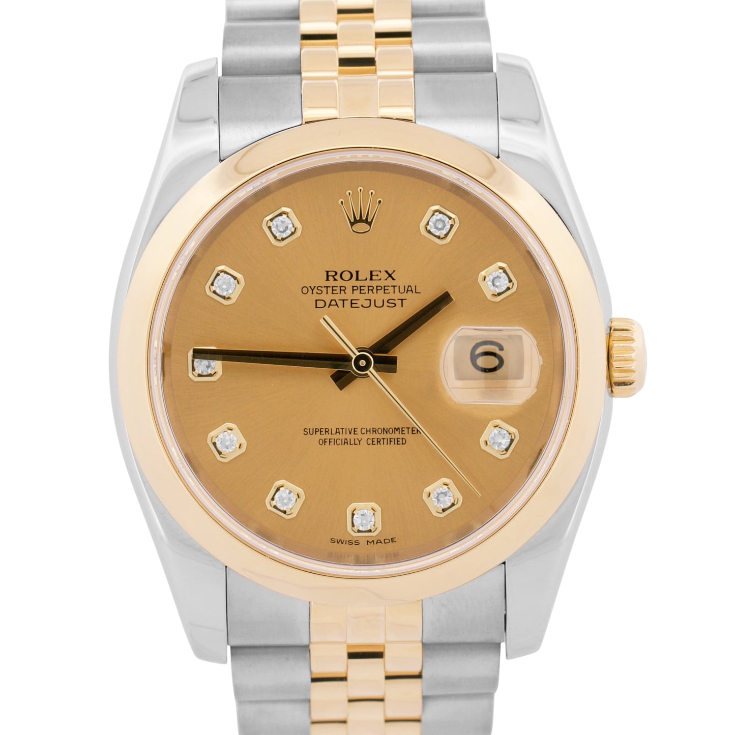 Rolex DateJust 36mm CHAMPAGNE DIAMOND 18K Gold Steel JUBILEE 116203 BOX