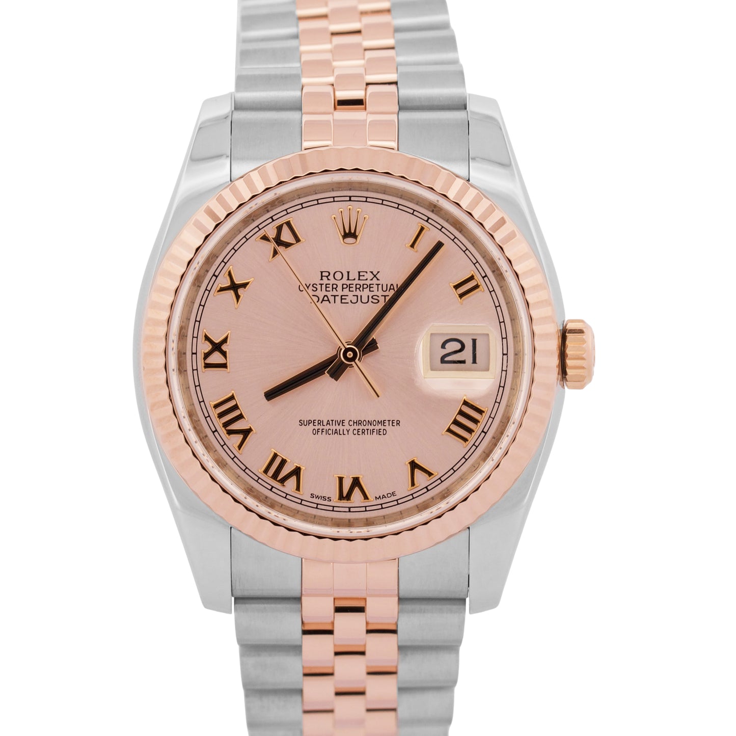 2021 PAPERS Rolex DateJust 36mm PINK ROMAN 18K Gold Steel JUBILEE 116231 BOX