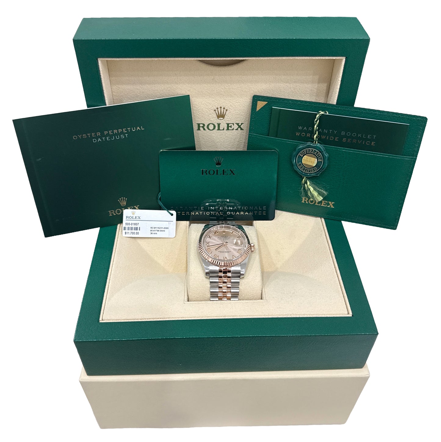2021 PAPERS Rolex DateJust 36mm PINK ROMAN 18K Gold Steel JUBILEE 116231 BOX