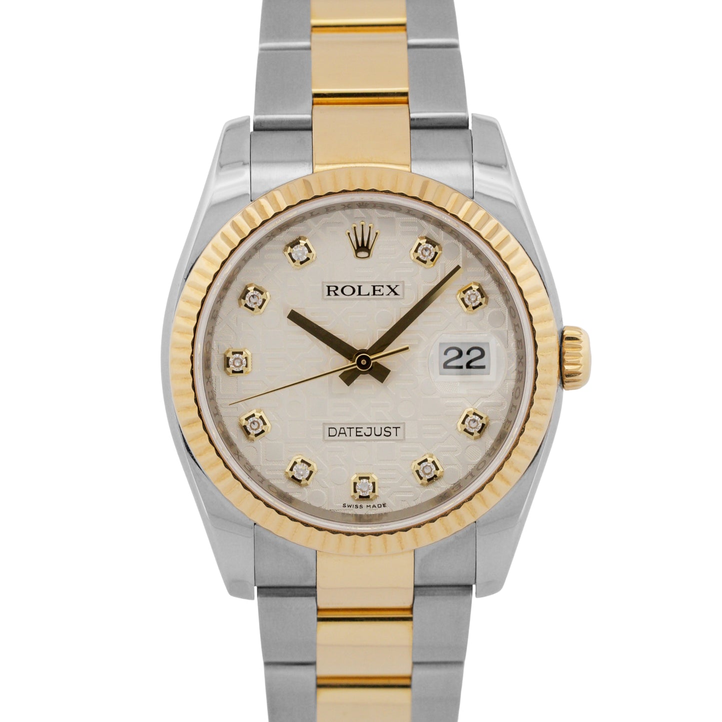 PAPERS Rolex DateJust 36mm SILVER JUBILEE DIAMOND 18K Yellow Gold 116233 BOX