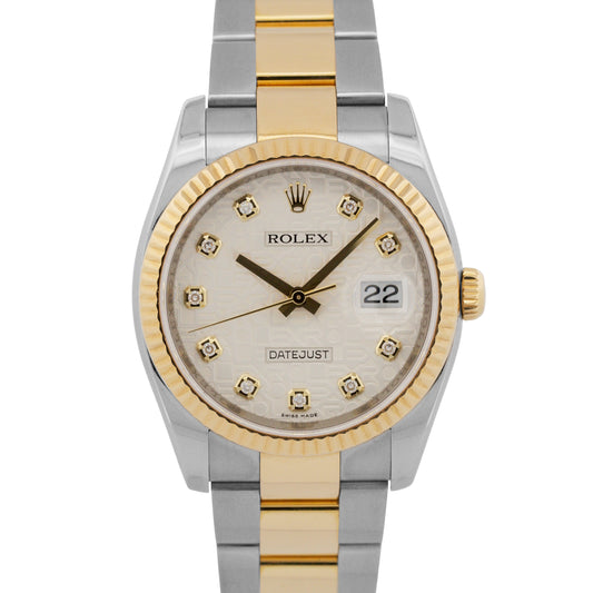 PAPERS Rolex DateJust 36mm SILVER JUBILEE DIAMOND 18K Yellow Gold 116233 BOX