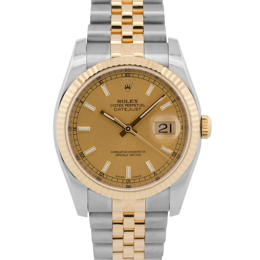 Rolex DateJust 116233 Champagne Two-Tone 18K Gold Steel Jubilee 36mm Watch