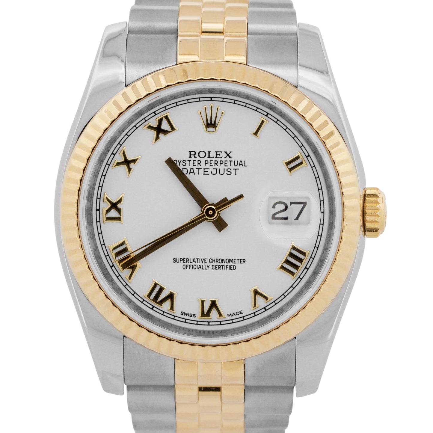 Rolex DateJust 36mm WHITE ROMAN Two-Tone JUBILEE Steel 18K Yellow Gold 116233