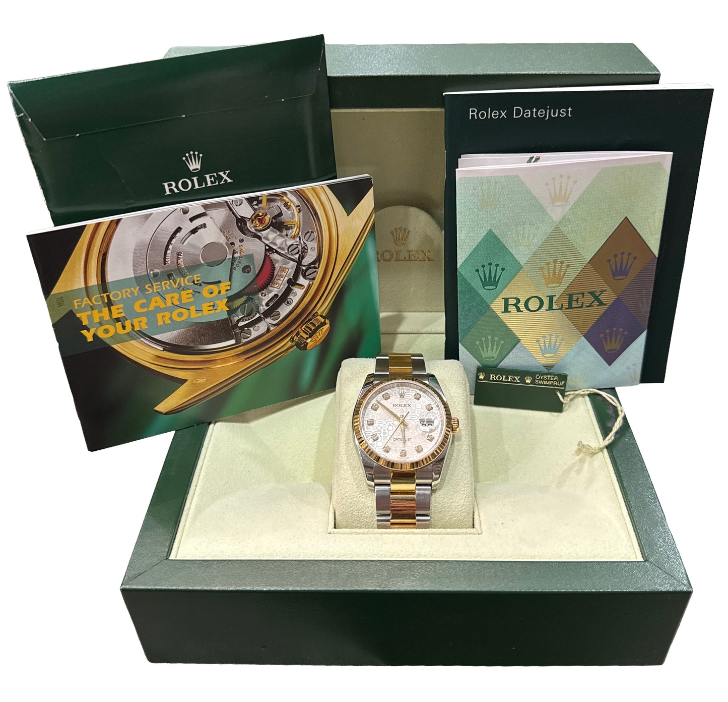 PAPERS Rolex DateJust 36mm SILVER JUBILEE DIAMOND 18K Yellow Gold 116233 BOX