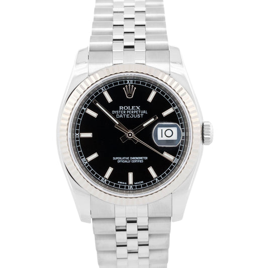 2015 PAPERS Rolex DateJust 36mm BLACK 18K Gold Steel JUBILEE 18K 116234 BOX