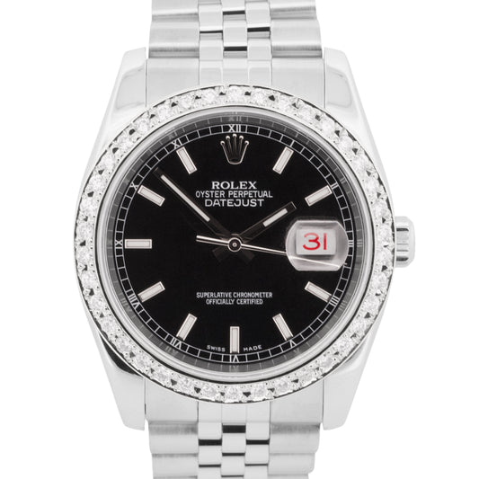 Rolex DateJust 36mm RED ROULETTE Black 18K DIAMOND Steel SUPER JUBILEE 116234