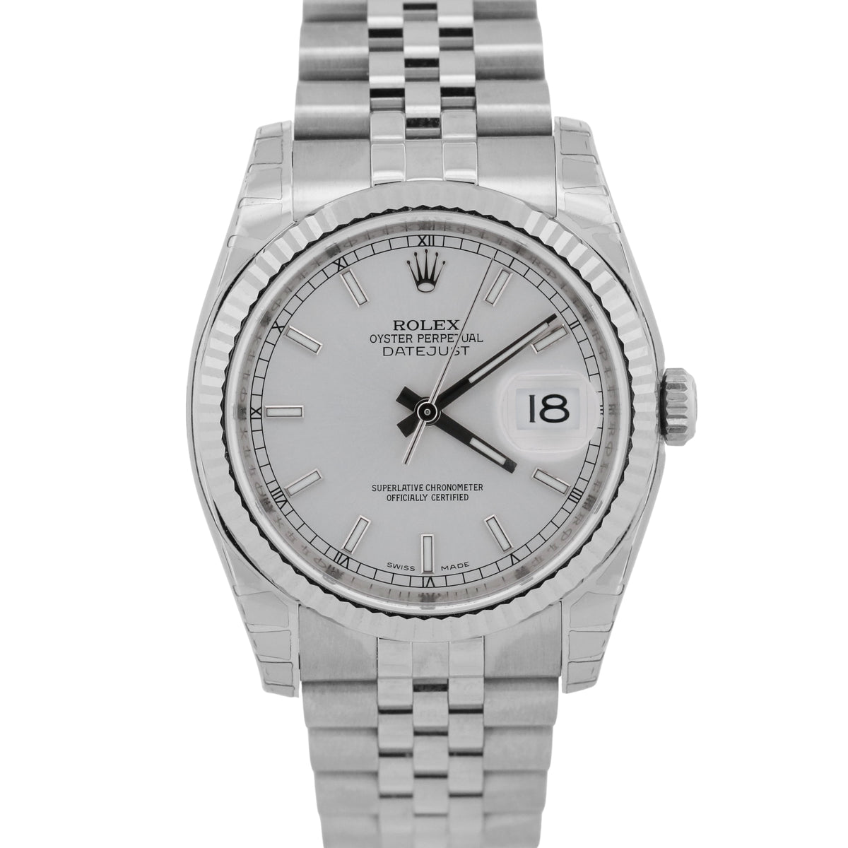 New Stickered Rolex DateJust 116234 Silver 18K Steel Jubilee 36mm Box Papers