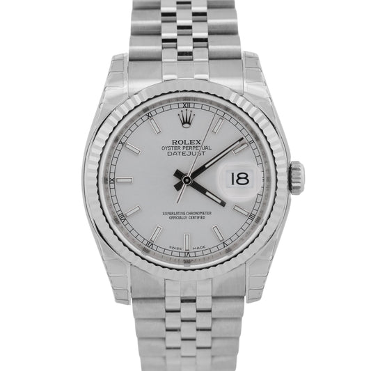 New Stickered Rolex DateJust 116234 Silver 18K Steel Jubilee 36mm Box Papers