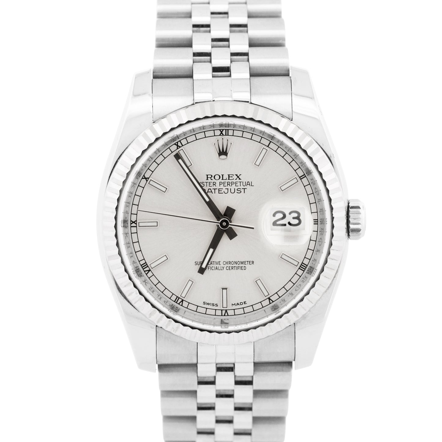 UNPOLISHED PAPERS Rolex DateJust 36mm SILVER Steel JUBILEE 18K Gold 116234 BOX