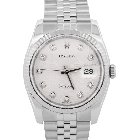 Rolex DateJust SILVER JUBILEE DIAMOND 36mm 18K White Gold Steel 116234 Watch