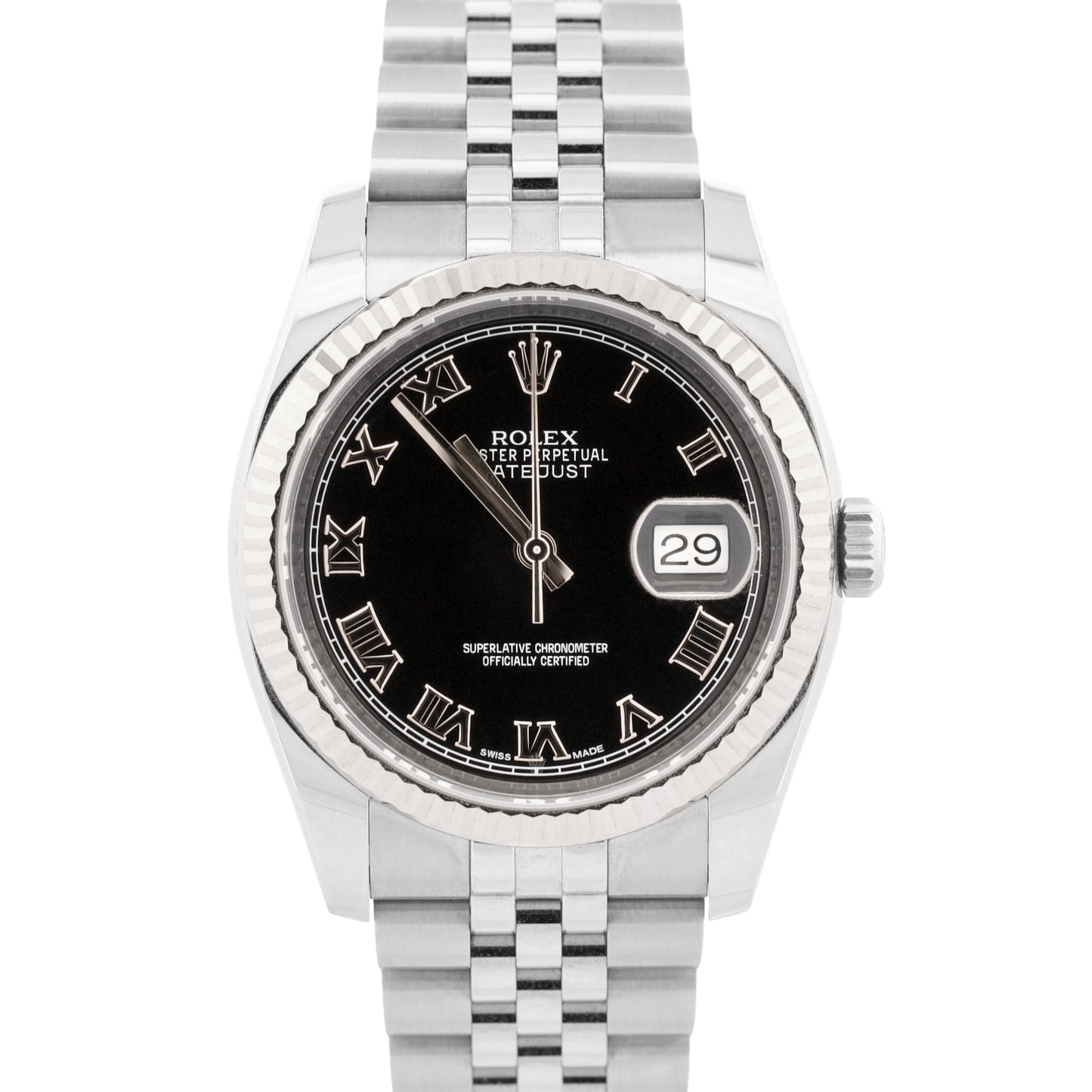 2019 PAPERS Rolex DateJust 36mm BLACK ROMAN 18K Gold Steel JUBILEE 116234 BOX