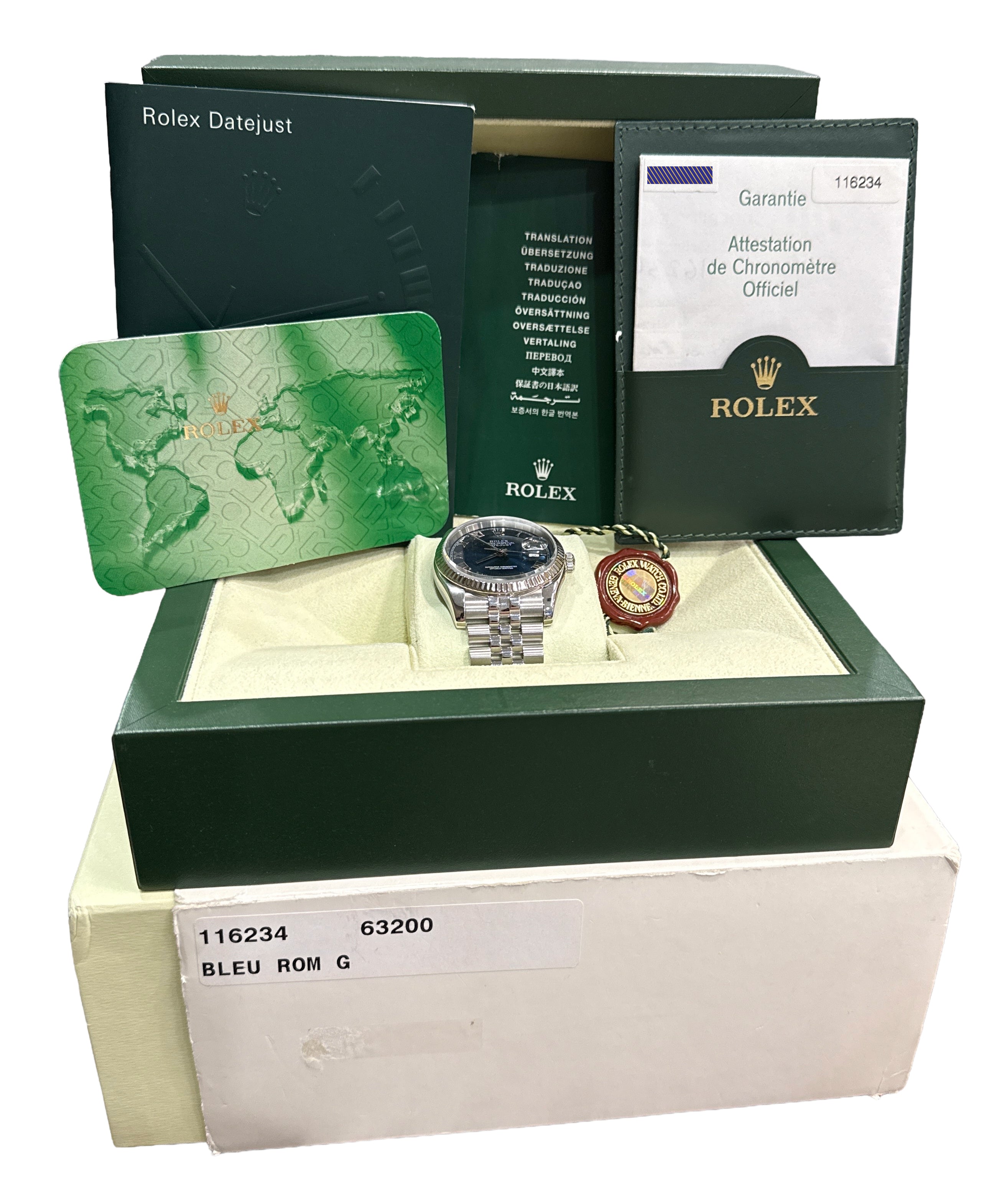 2006 PAPERS Rolex DateJust 36mm BLUE ROMAN 18K Gold Steel JUBILEE