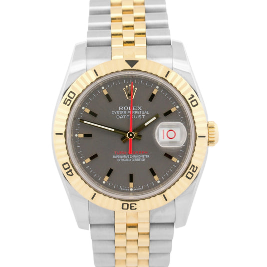 Unpolished Rolex DateJust 116263 Turn-O-Graph 36mm Slate 18K Jubilee Box Papers