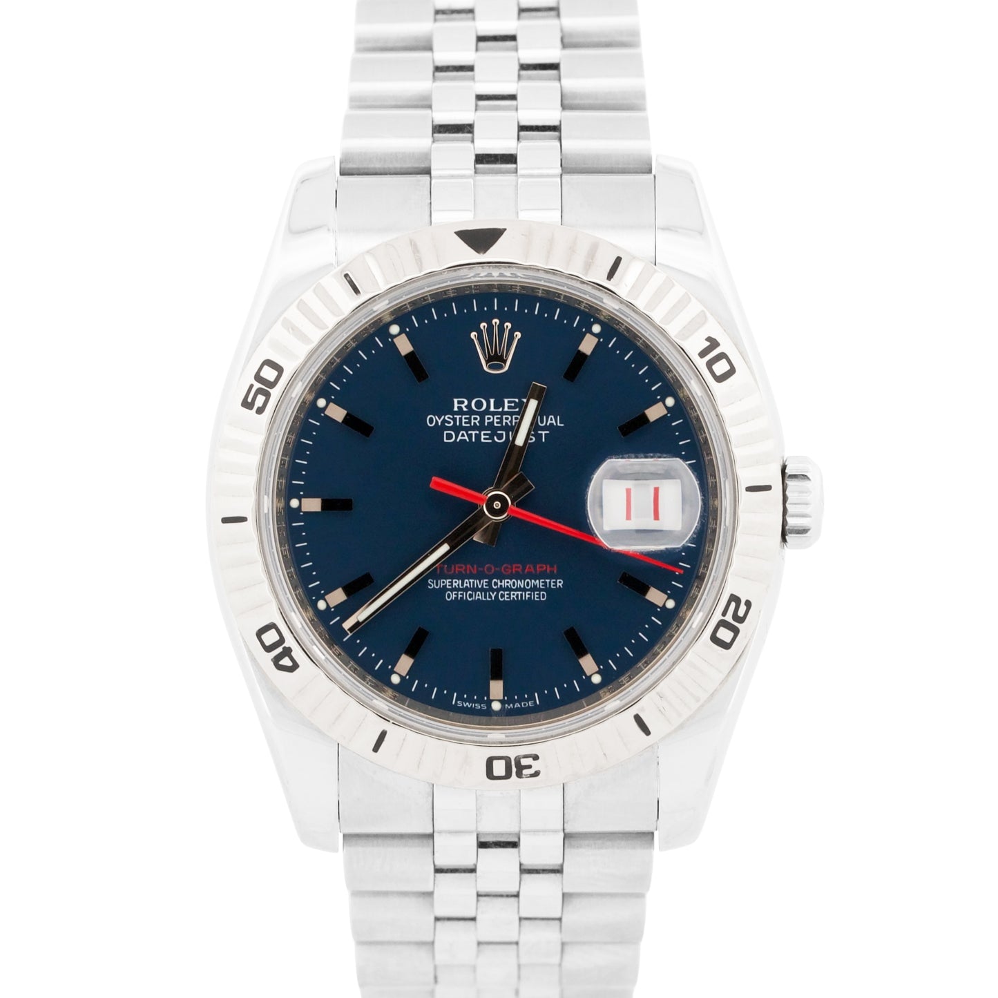 Rolex DateJust Turn-O-Graph Thunderbird BLUE Red Steel Jubilee REHAUT 18K 116264