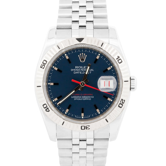Rolex DateJust Turn-O-Graph Thunderbird BLUE Red Steel Jubilee REHAUT 18K 116264