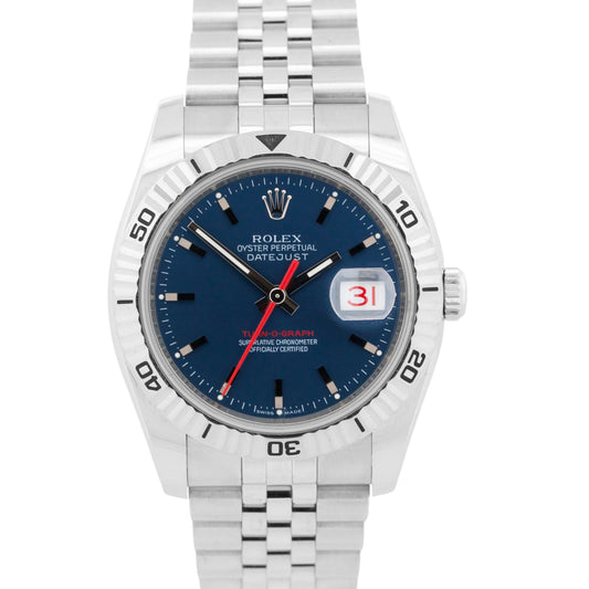 Rolex DateJust Turn-O-Graph Thunderbird BLUE Red Stainless JUBILEE 18K 116264