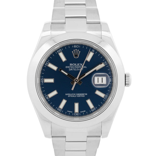 Rolex DateJust II 41mm BLUE Stainless Steel Smooth Oyster Date Watch 116300