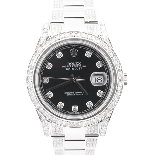 Rolex DateJust II 41mm BLACK DIAMOND Stainless Steel Oyster Date 116300 Watch