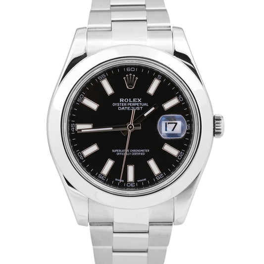Rolex DateJust II 41mm BLACK Stainless Steel Smooth Oyster Date 116300 Watch
