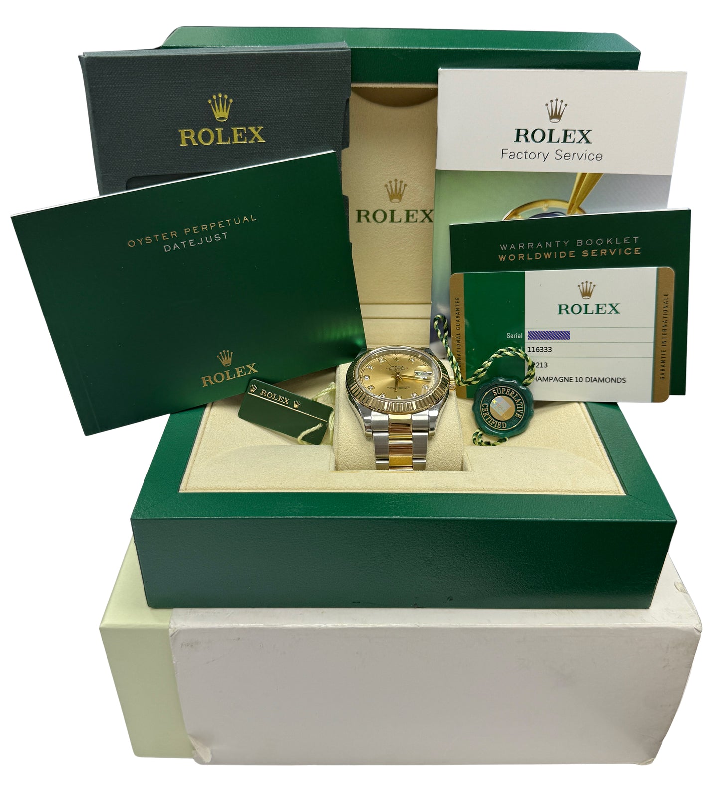 2016 PAPERS Rolex Datejust II CHAMPAGNE DIAMOND Steel 18K OYSTER 41mm 116333 BOX