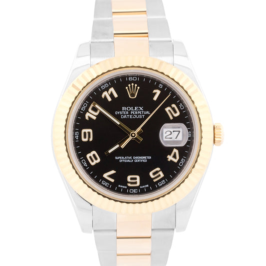 PAPERS Rolex Datejust II BLACK ARABIC 18K Gold Steel OYSTER 41mm 116333 BOX