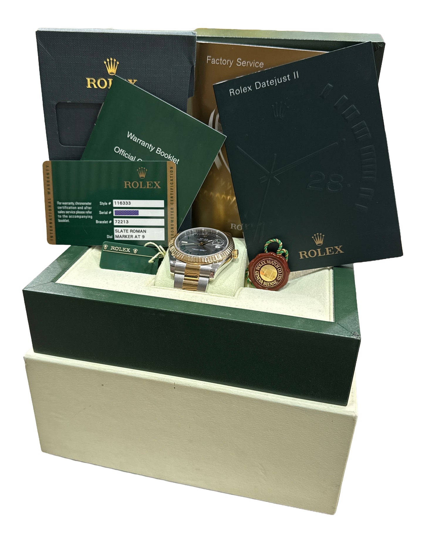 2010 PAPERS Rolex Datejust II WIMBLEDON Rhodium Steel 18K Gold 41mm 116333 BOX