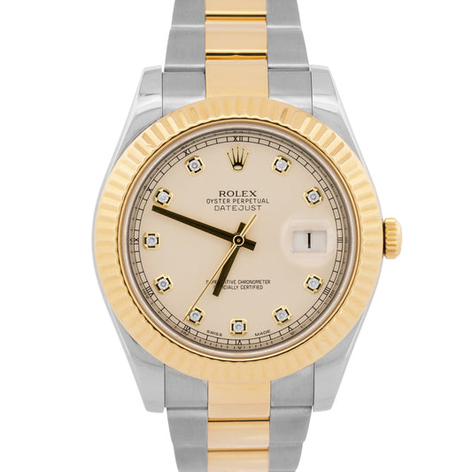 Rolex Datejust II 116333 Ivory Diamond 18K Yellow Gold Steel Oyster 41mm Watch