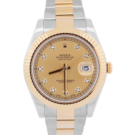 2015 PAPERS Rolex Datejust II CHAMPAGNE DIAMOND Steel 18K OYSTER 41mm 116333 BOX