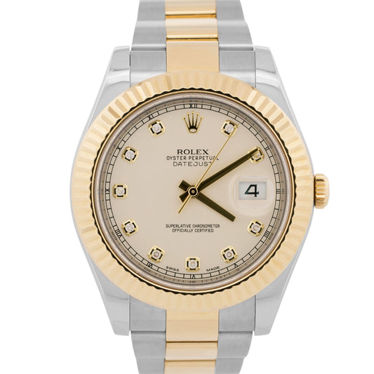 PAPERS Rolex Datejust II IVORY DIAMOND 18K Yellow Gold Steel 41mm 116333 BOX