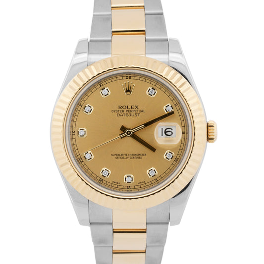 Rolex Datejust II CHAMPAGNE DIAMOND 18K Yellow Gold Steel OYSTER 41mm 116333