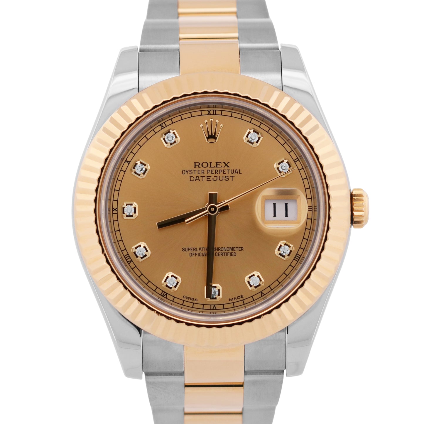 2016 PAPERS Rolex Datejust II CHAMPAGNE DIAMOND Steel 18K OYSTER 41mm 116333 BOX