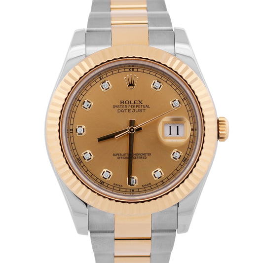 2016 PAPERS Rolex Datejust II CHAMPAGNE DIAMOND Steel 18K OYSTER 41mm 116333 BOX