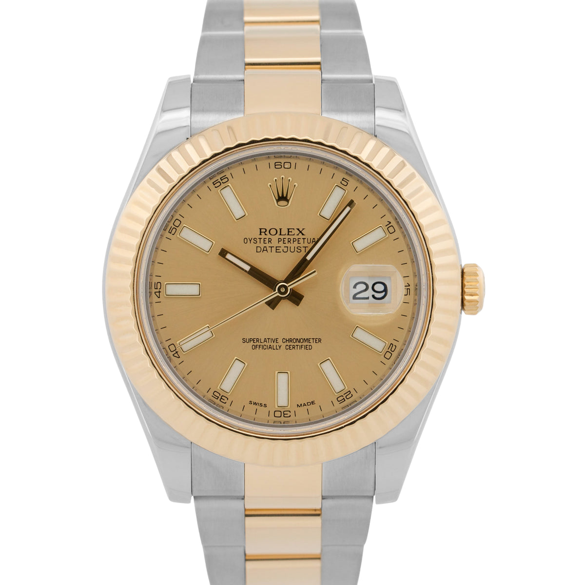 2010 Rolex Datejust II 116333 Champagne 18K Gold Steel Oyster 41mm Box Papers