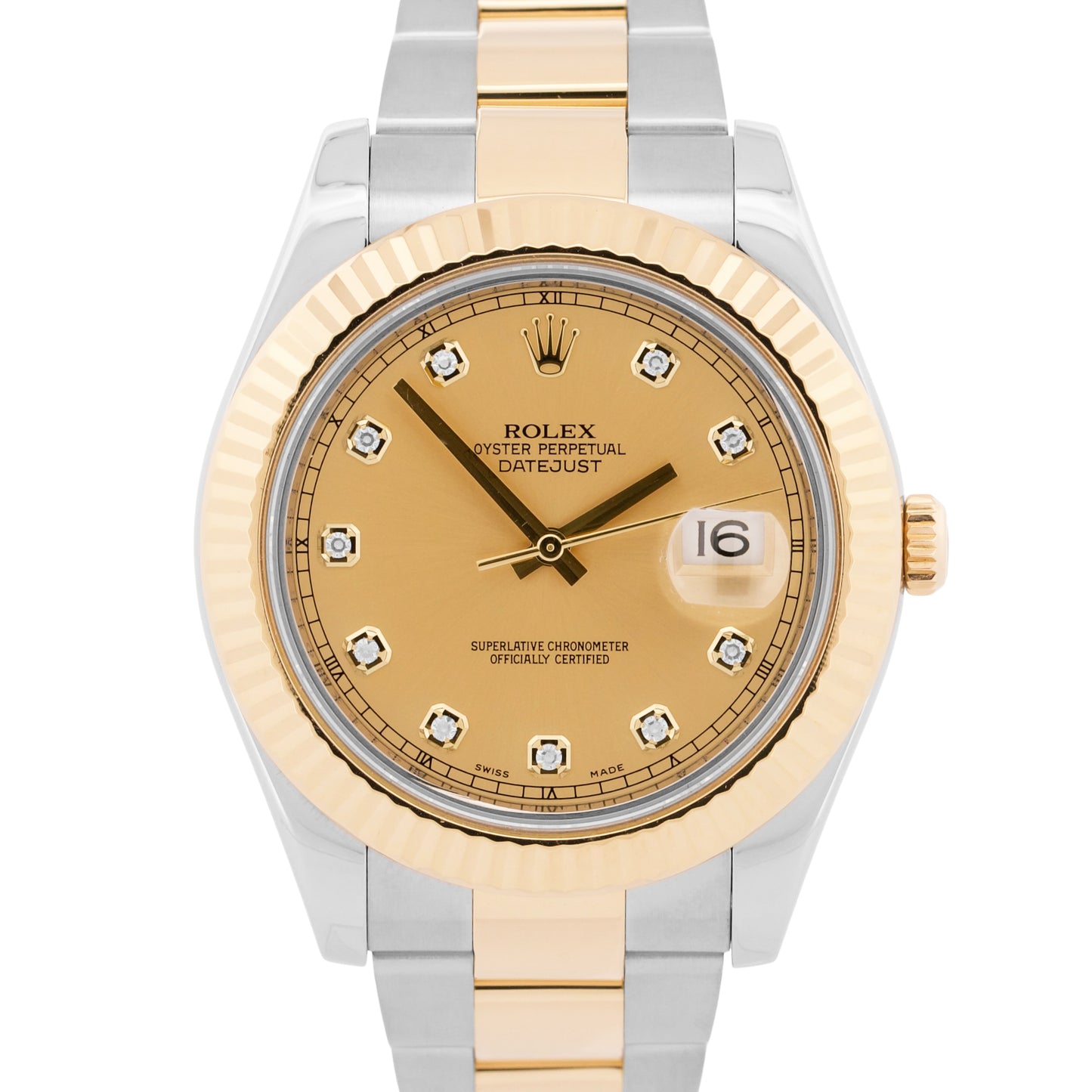 2018 PAPERS Rolex Datejust II CHAMPAGNE DIAMOND 18K Gold Steel 41mm 116333 BOX